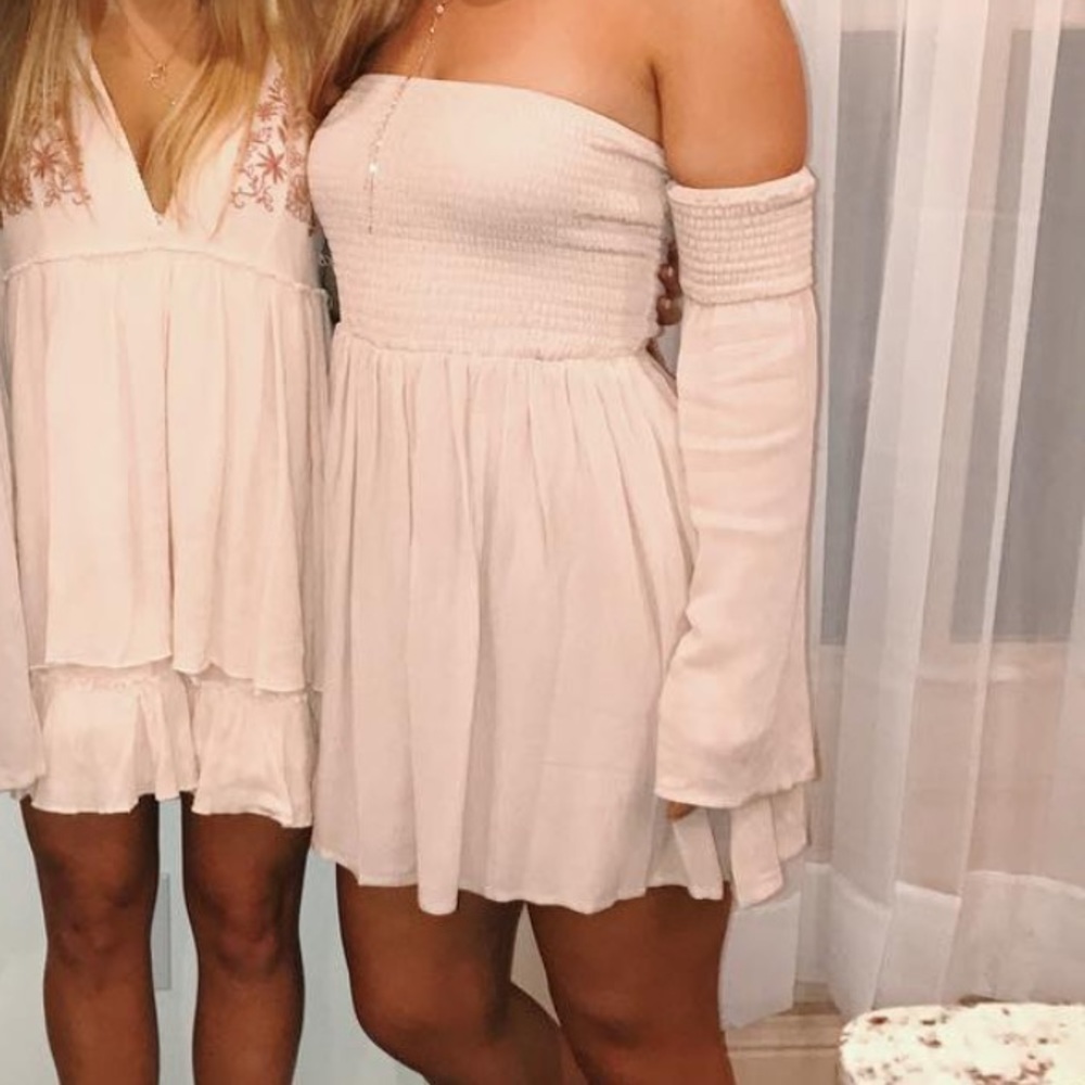 TOBI Off the Shoulder Blush Mini Dress